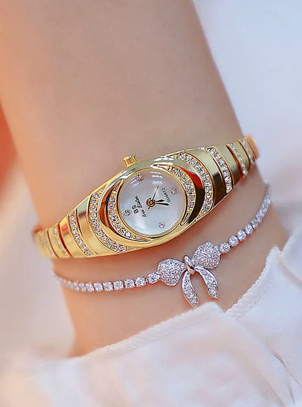 KissICON Gold BS Brand Diamond Snake Bracelet Watch For Women