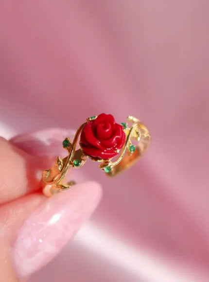 KissICON Gold Color / CHINA / Adjustable Kissicon Rose Ring – Gold Plated Red