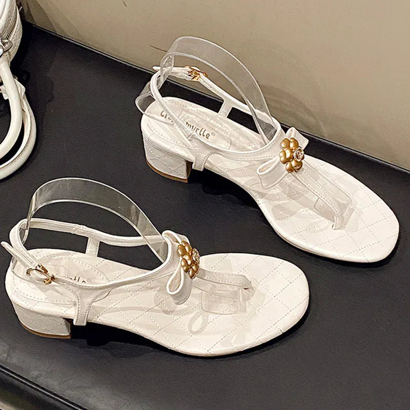 KissICON Gold Flower Decor High Heels Sandals for Women