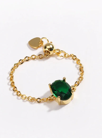 KissICON gold green / resizable Delicate Adjustable Bling Oval Ring – CZ Sparkle