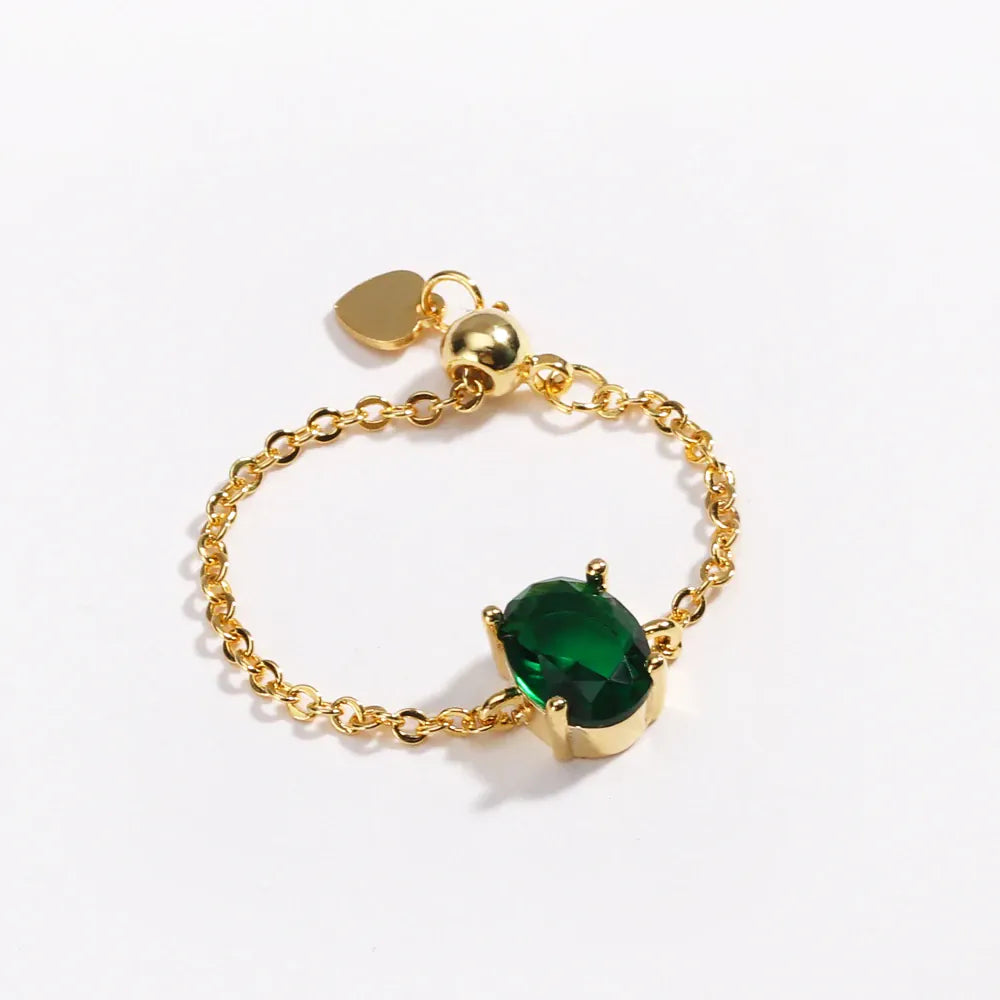 KissICON gold green / resizable Delicate Adjustable Bling Oval Ring – CZ Sparkle