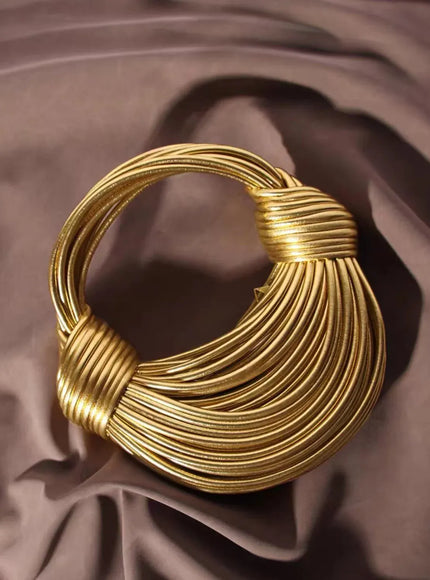 KissICON Gold Handbags In Gold Designer Brand Handwoven Noodle