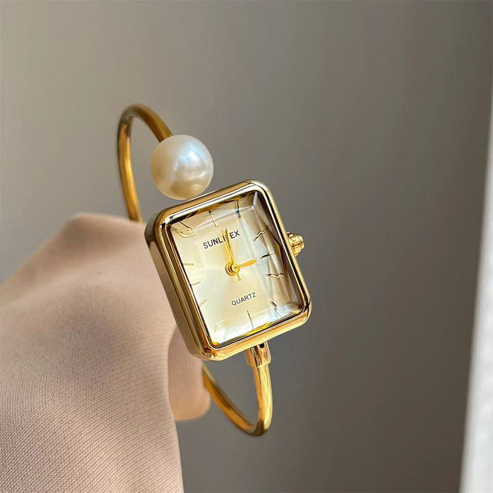 KissIcon Gold Square Pearl Watch - Light Luxury