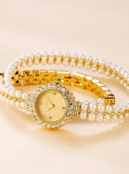 KissICON gold [KissIcon] Romantic Womens Watch Pearl Bracelet - Waterproof