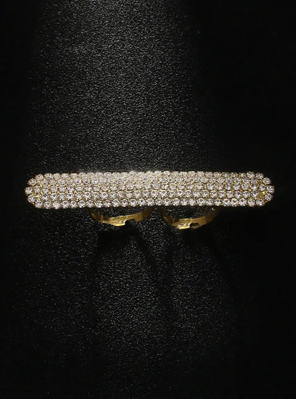 KissICON Gold Kissicon Two Finger Bar Ring – Rhinestone Open Sparkle
