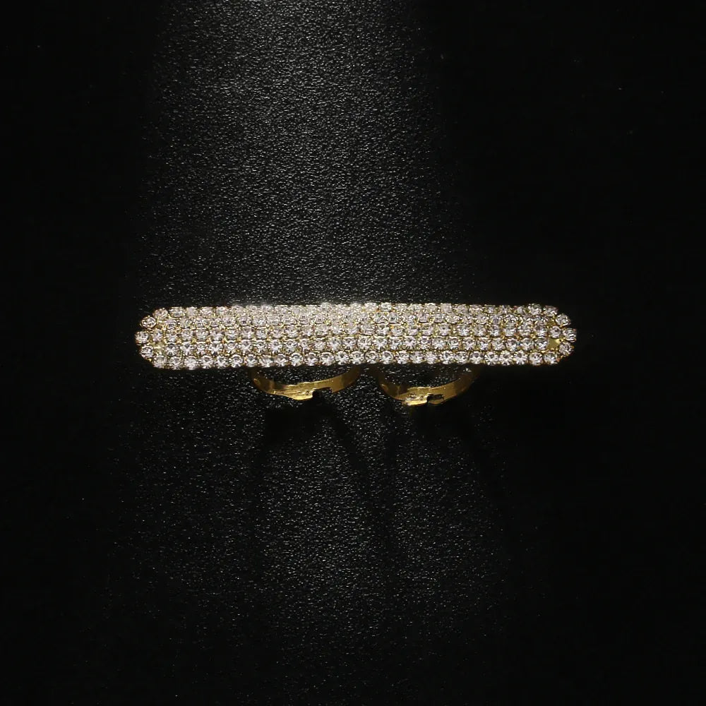 KissICON Gold Kissicon Two Finger Bar Ring – Rhinestone Open Sparkle