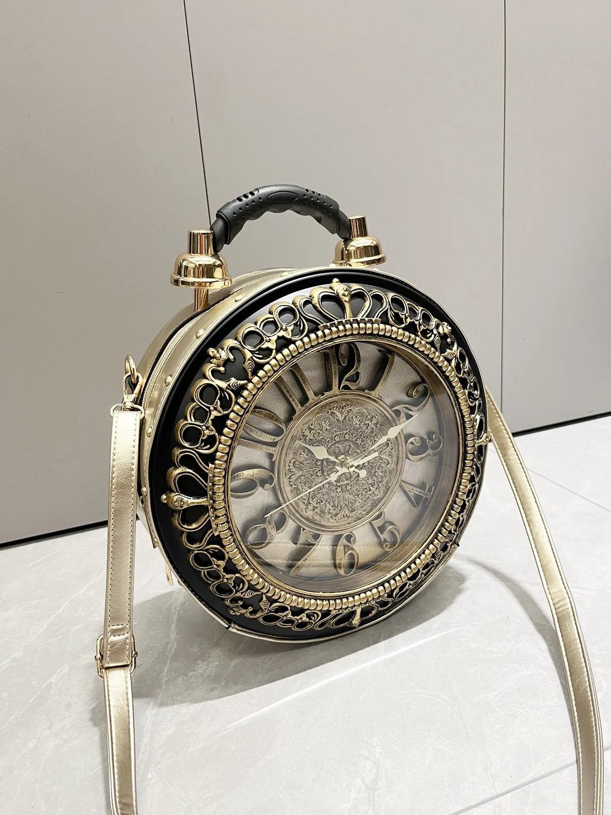 Dropshipman Gold Luxury Designer Purses and Handbags Shoulder Bags funny clock-shaped bag funny Women's round bag pu leather Woman's bag