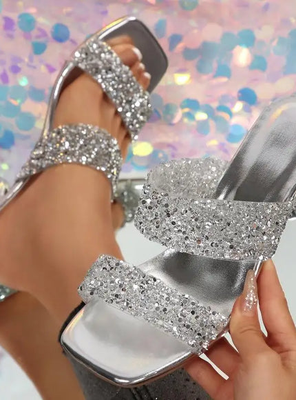 KissICON Gold Metal Heels Slippers Women 2025 Summer Fashion
