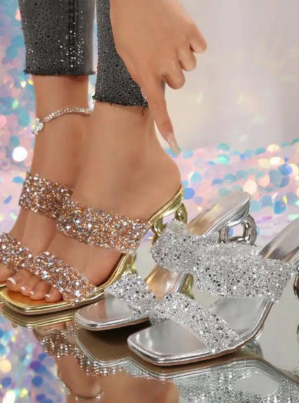 KissICON Gold Metal Heels Slippers Women 2025 Summer Fashion