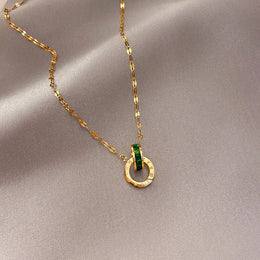 KissICON Gold / MULTI / 45cm Double Ring with Green Diamonds 18k Yellow Gold Pendant Necklaces for Women Clavicle Chain Gold Necklace Fine Gold Jewelry Gifts