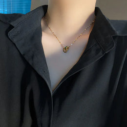 KissICON Gold / MULTI / 45cm Double Ring with Green Diamonds 18k Yellow Gold Pendant Necklaces for Women Clavicle Chain Gold Necklace Fine Gold Jewelry Gifts