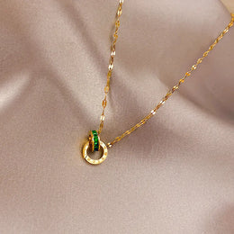 KissICON Gold / MULTI / 45cm Double Ring with Green Diamonds 18k Yellow Gold Pendant Necklaces for Women Clavicle Chain Gold Necklace Fine Gold Jewelry Gifts