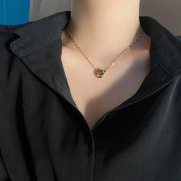 KissICON Gold / MULTI / 45cm Double Ring with Green Diamonds 18k Yellow Gold Pendant Necklaces for Women Clavicle Chain Gold Necklace Fine Gold Jewelry Gifts