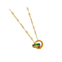 KissICON Gold / MULTI / 45cm Double Ring with Green Diamonds 18k Yellow Gold Pendant Necklaces for Women Clavicle Chain Gold Necklace Fine Gold Jewelry Gifts
