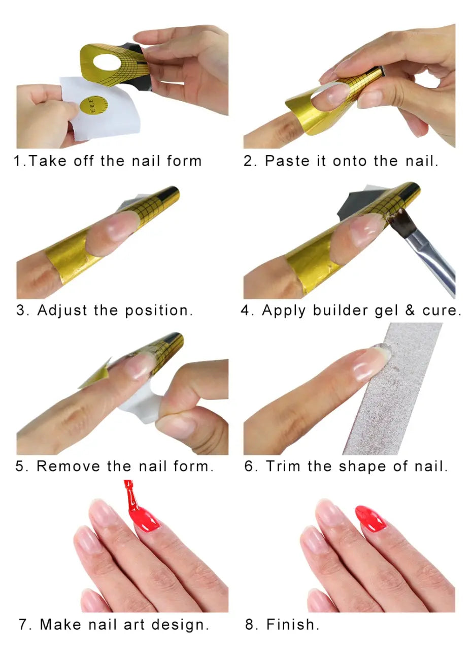 KissICON Gold Nail Art Forms 100Pcs Set For French Acrylic