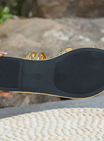 KissICON Gold Patent Leather Flat Sandals Women Plus Size