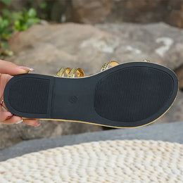KissICON Gold Patent Leather Flat Sandals Women Plus Size