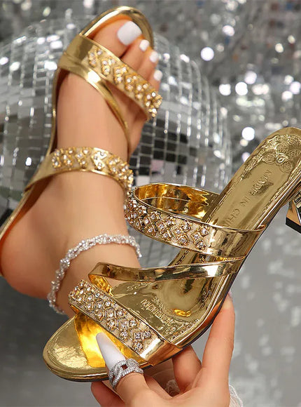 KissICON Gold Patent Leather High Heel Sandals Women Plus