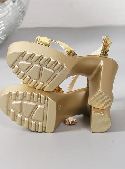 KissICON Gold Patent Leather Super High Heels Sandals Cross