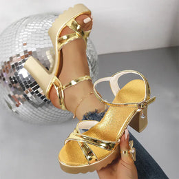 KissICON Gold Patent Leather Super High Heels Sandals Cross