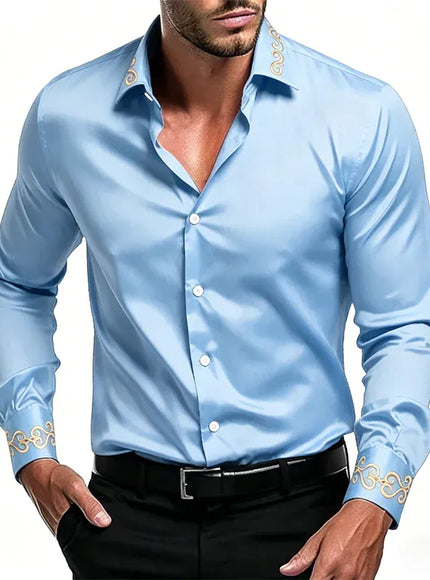 KissICON Gold Patterned Black LongSleeve Business Formal Shirt