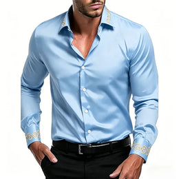 KissICON Gold Patterned Black LongSleeve Business Formal Shirt