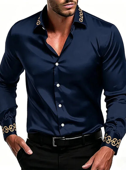 KissICON Gold Patterned Black LongSleeve Business Formal Shirt