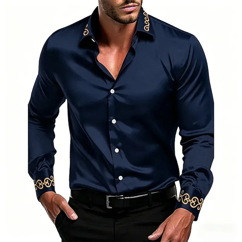 KissICON Gold Patterned Black LongSleeve Business Formal Shirt
