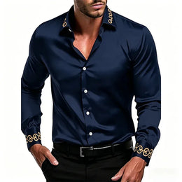 KissICON Gold Patterned Black LongSleeve Business Formal Shirt