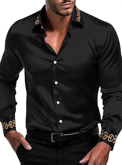 KissICON Gold Patterned Black LongSleeve Business Formal Shirt