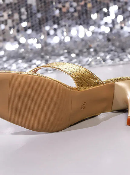 KissICON Gold Pu Leather High Heels Sandals for Women