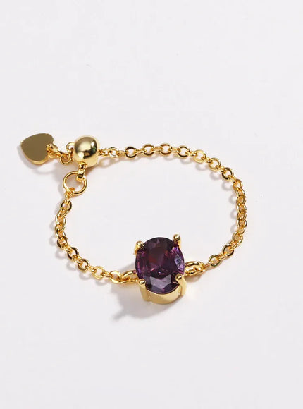 KissICON gold purple / resizable Delicate Adjustable Bling Oval Ring – CZ Sparkle