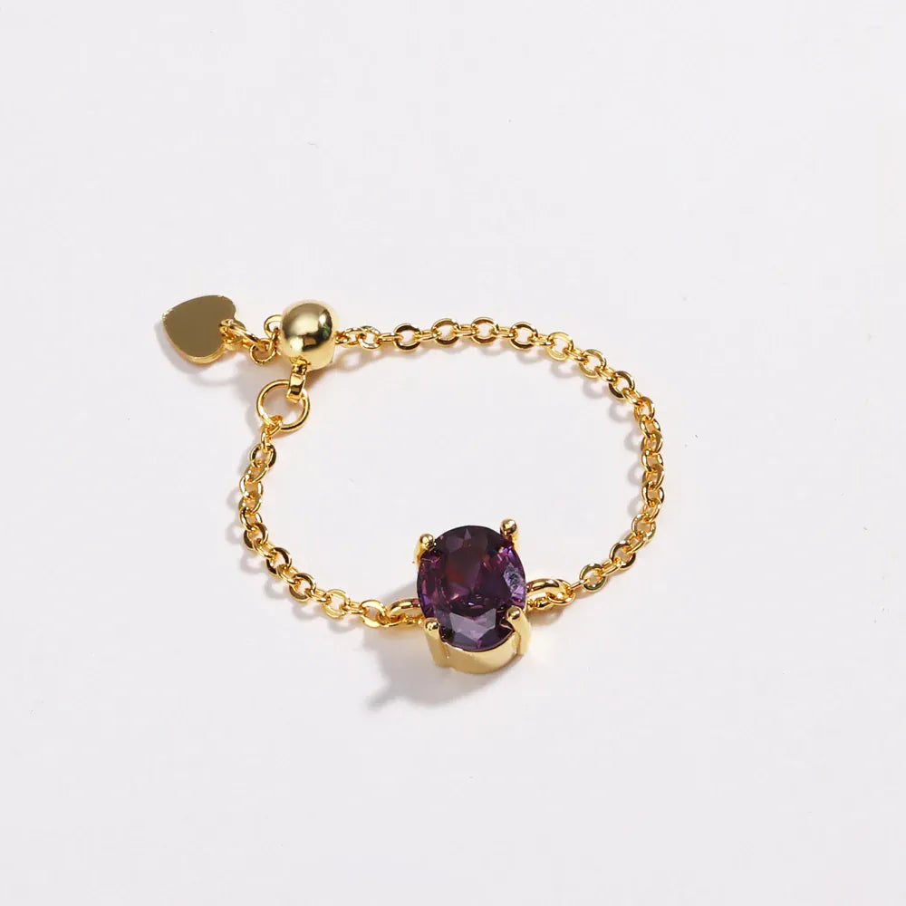 KissICON gold purple / resizable Delicate Adjustable Bling Oval Ring – CZ Sparkle