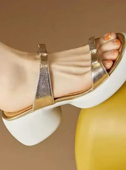 KissICON Gold Silver Bowtie Thick Heels Sandals for Women