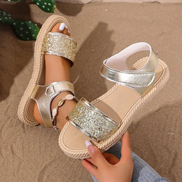 KissICON Gold Silver Pu Leather Flat Sandals for Women