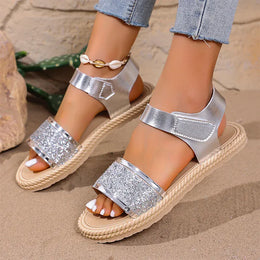 KissICON Gold Silver Pu Leather Flat Sandals for Women
