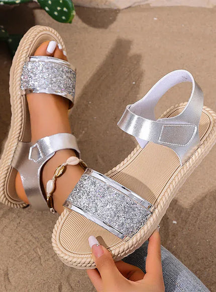 KissICON Gold Silver Pu Leather Flat Sandals for Women