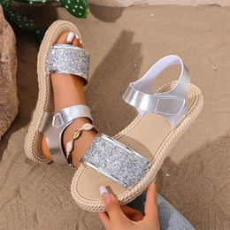 KissICON Gold Silver Pu Leather Flat Sandals for Women