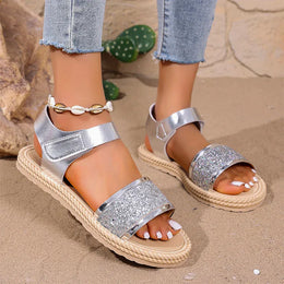 KissICON Gold Silver Pu Leather Flat Sandals for Women