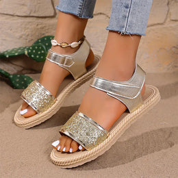 KissICON Gold Silver Pu Leather Flat Sandals for Women