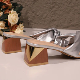 KissICON Gold Silver Thick Heels Sandals for Women Fashion