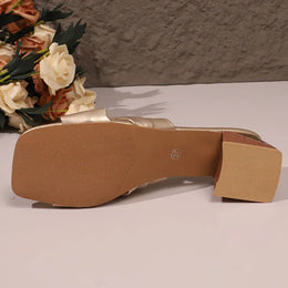 KissICON Gold Silver Thick Heels Sandals for Women Fashion