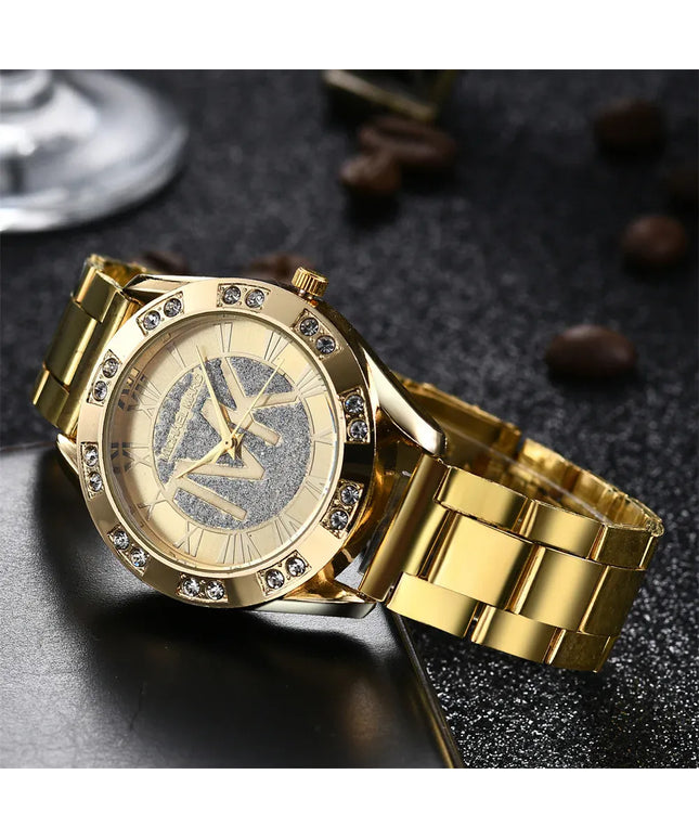 KissICON Gold UTHAI Women's Diamond Set Quartz Watch - TVK