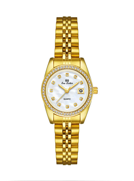KissICON Gold white KissIcon BS Women Watch Calendar Quartz Steel Band