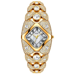 KissICON Gold white KissIcon Women Diamond Inlaid Luxury Watch - Waterproof