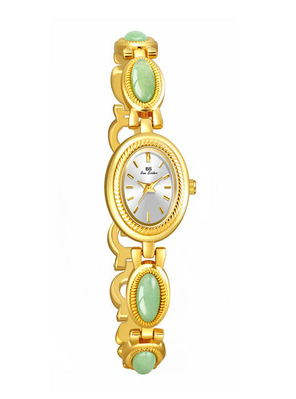 KissICON Gold white Uthai Womens Watch Waterproof Hotan Jade Luxury Bracelet