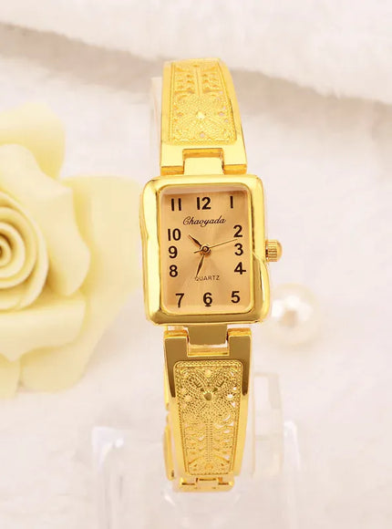 KissICON Gold Womens Bracelet Watch Gold Square Roman Style -