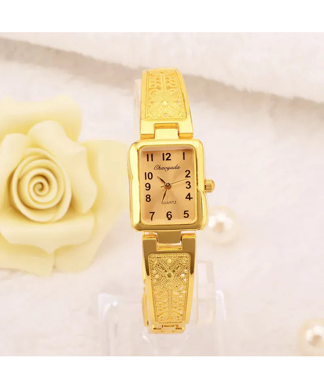 KissICON Gold Womens Bracelet Watch Gold Square Roman Style -