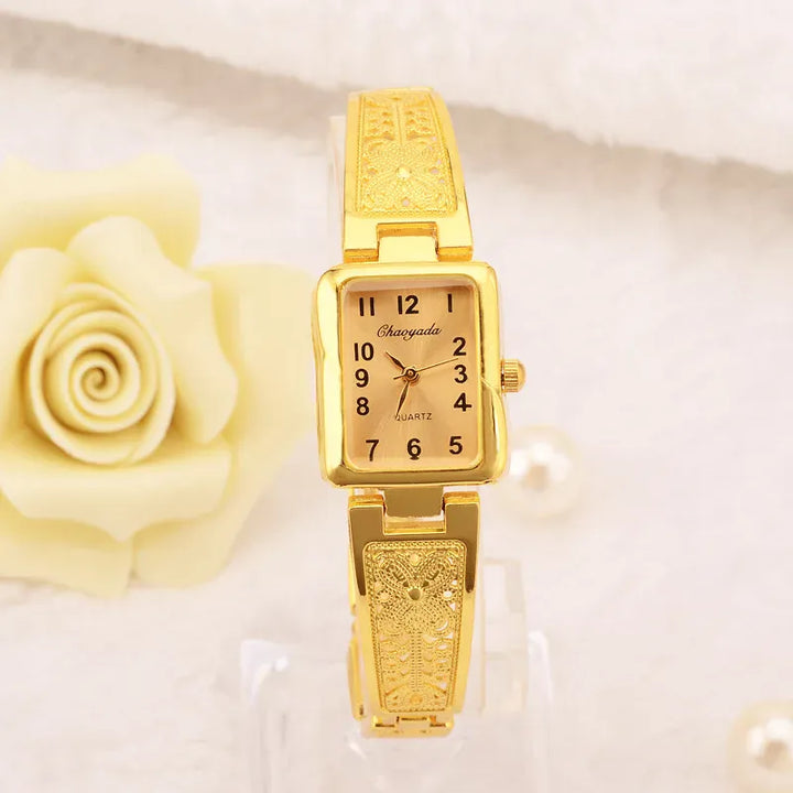 Womens Bracelet Watch Gold Square Roman Style -
