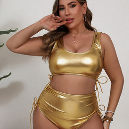 KissICON Golden / 0XL Metallic Curve Bikini – High-waisted Drawstring Detail